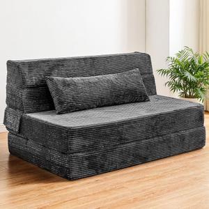Cvortll Folding Sofa Bed, Convertible Sleeper Chair with Pillow, High Density Memory Foam Fold Out Couch, Foldable Mattress Futon Sofa for Living Room/Dorm/Guest Use/Apartment/Home Office Twin