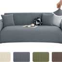 Stretch Couch Covers, Couch Covers for 3 Cushion Couch Sofa pet Friendly, Washable, Furniture Protector Sofa with Elastic Bottom for Cats, Dogs (Wheat Pattern - Dark Gray, 3 Seats)