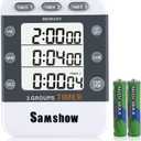 Digital Kitchen Timer Dual Timers 3 Channels Count UP/Down Cooking Timer Large Display, Adjustable Volume Alarm with Magnetic Back, Stand, Battery Included