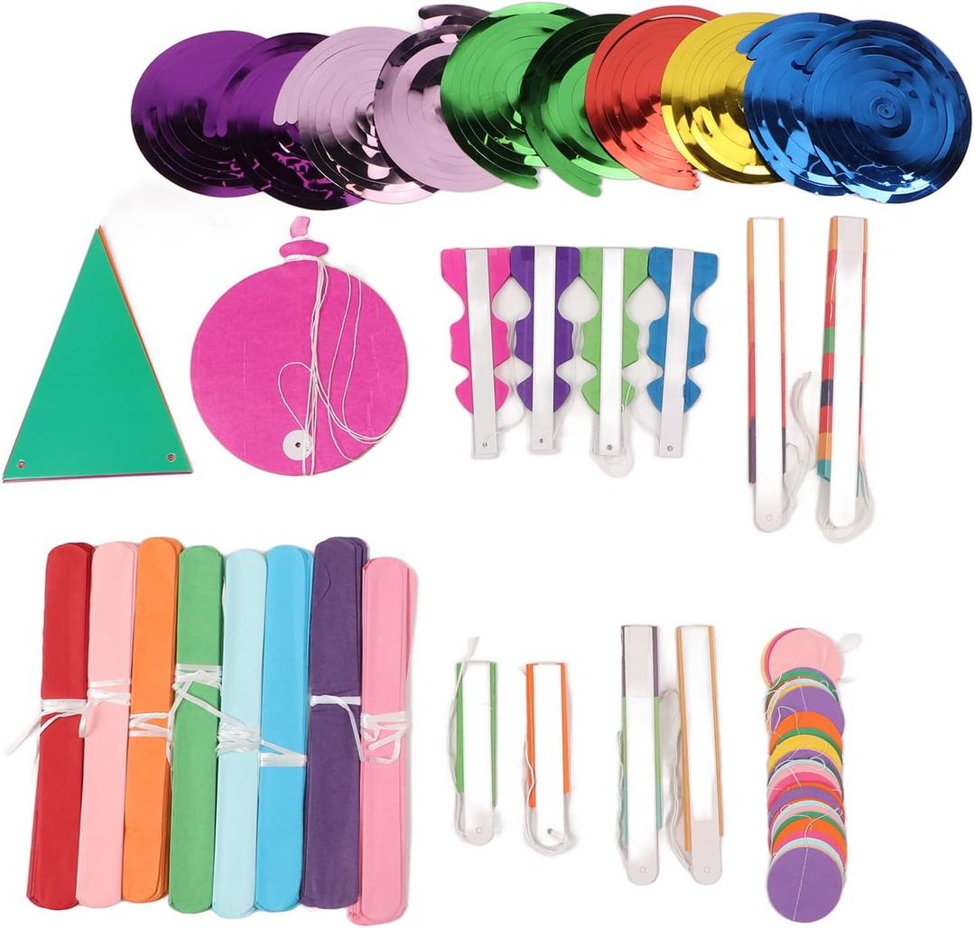 Colorful Hanging Paper Fans, Tissue Paper Pom Poms Paper Flowers Party Decoration for Birthday Wedding Events Accessories Backdrop Decor