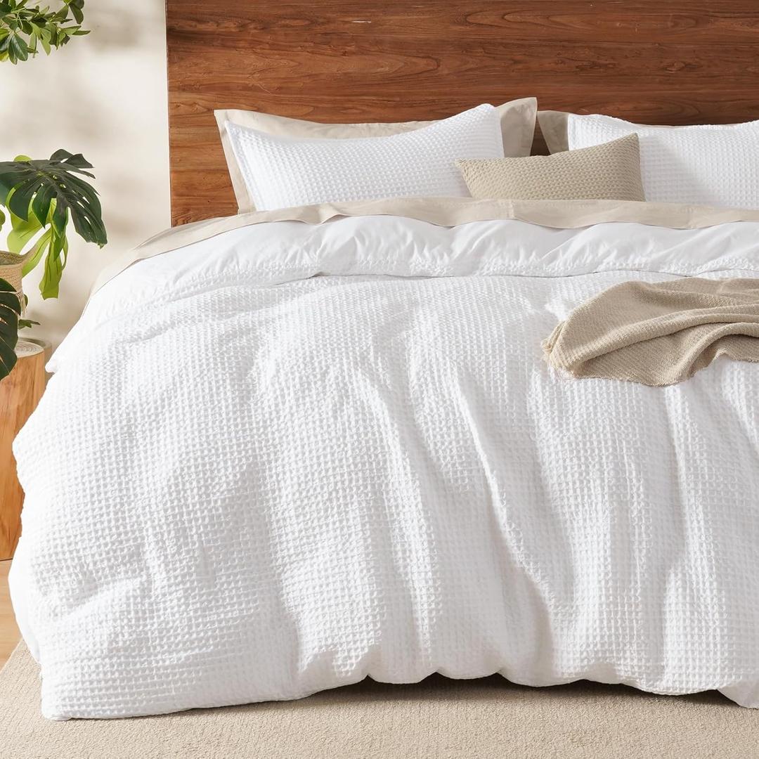 David's Home Waffle Weave Duvet Cover Set King Size, Soft Breathable 3pcs Comforter Cover Set with 2 Pillow cases, Textured Home Decor Bedding Set Cozy for All Seasons, White 104"90", No Comforter