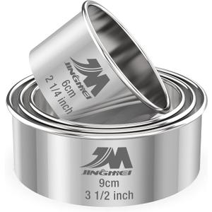 M JNGMEI 4 Pieces Stainless Steel Cookie Cutter Set Biscuit Cutter 2.25inch, 2.75inch, 3.25inch,3.5inch Biscuit Plain Edge Round Cutters Sizes Shape Molds Multiple Sizes