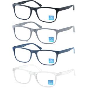 OLOMEE Blue Light Blocking Reading Glasses Mens Large Wide Oversized Square Computer Readers Glasses +1.75 for Men with Big Head/Large Face 4 Pack