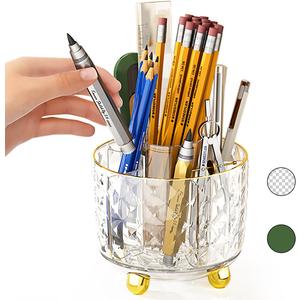 GOTOBA Pen Holder for Desk, 6 Slots 360° Degree Rotating Desk Organizers - Pencil Pen Organizers for Desk - Pencil Holder for Desk - Pencil Cup Pot for Office School Home Art Supply (Transparent)