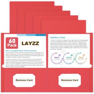 Folders with Pockets, LAYZZ 60 Pack Paper Pocket Folders, 2 Pocket File folders Fits Letter Size Paper, for School Office and Home (Red)