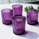 VOHO 12pcs Purple Votive Candle Holders for Christmas Holiday Decorations, Vintage Glass Votive Candle Holder for Coffee Table Centerpiece, Ribbed Tealight Candle Holder for Birthday Gifts