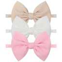 YanJie Baby Girls 4.5" Nylon Headbands, Handmade Hair Bows Hairbands Hair Accessories for Newborn Infant Toddlers Kids, 3 Pieces, Light Pink/White/Beige