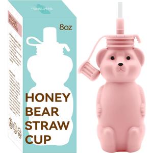 Mootikar Honey Bear Silicone Straw Cup, Babies Water Drinking Cup, 8-Ounce Therapy Sippy Bottles for Speech and Feeding Training, BPA Free & Dishwasher Safe (PINK)