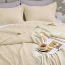 Love's cabin Quilts for Queen Bed Camel Bedspreads Bedding Set - Summer Lightweight Bedspread Comforter - Wave Pattern Bedding Coverlet for All Season - 3 Pieces (1 Quilt, 2 Pillow Shams)