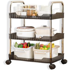 3 Tier Utility Cart Black, Acrylic Bathroom Cart Organizer Kitchen Organizer Rolling Storage Cart Mobile Shelving Unit Multi-Functional Shelves for Office, Kitchen, Living Room