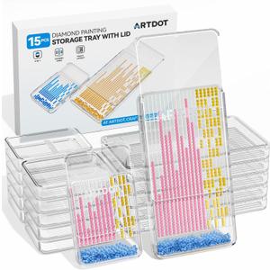 ARTDOT 15-Piece Diamond Art Storage Trays Kits for Adults with Lids, 2-in-1 Stackable Diamond Painting Accessories and Tools (White)