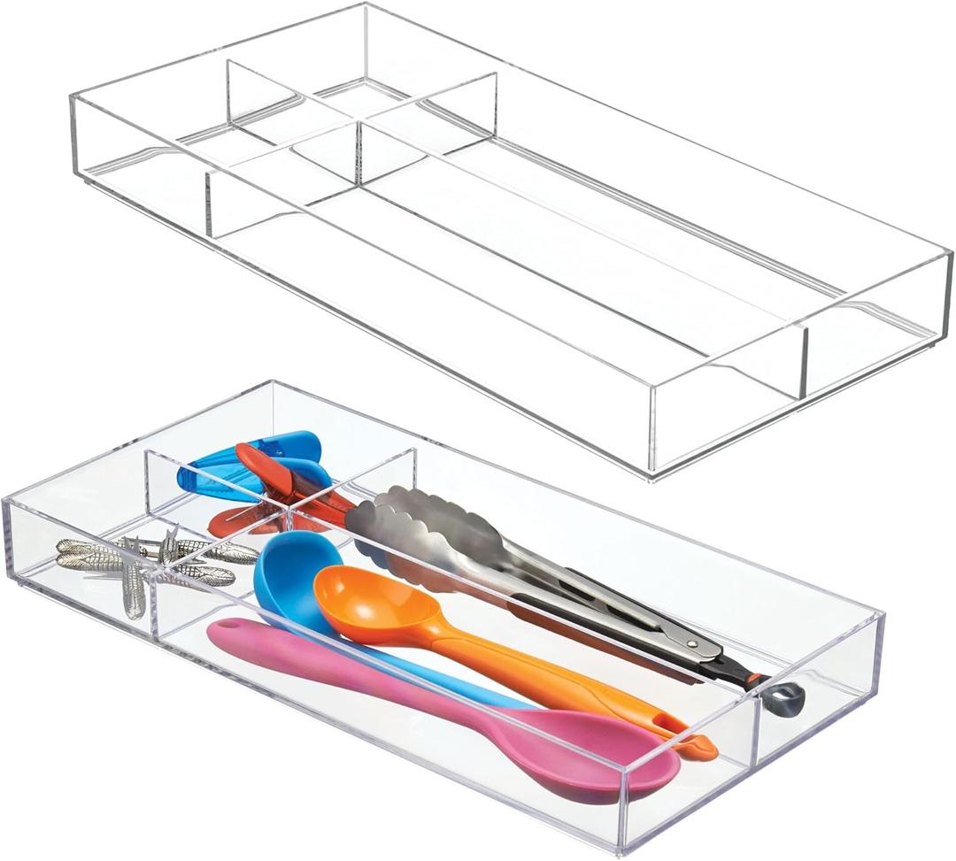 iDesign 4-Section Stackable Makeup Drawer Organizer for Cosmetics and Toiletries - Set of 2 - Clear