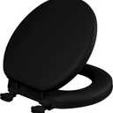 Mayfair Padded Toilet Seat, Cushioned Soft Vinyl over Wood Core Seat, Secure Hinges, Easy Clean, Made in USA, Round, Black