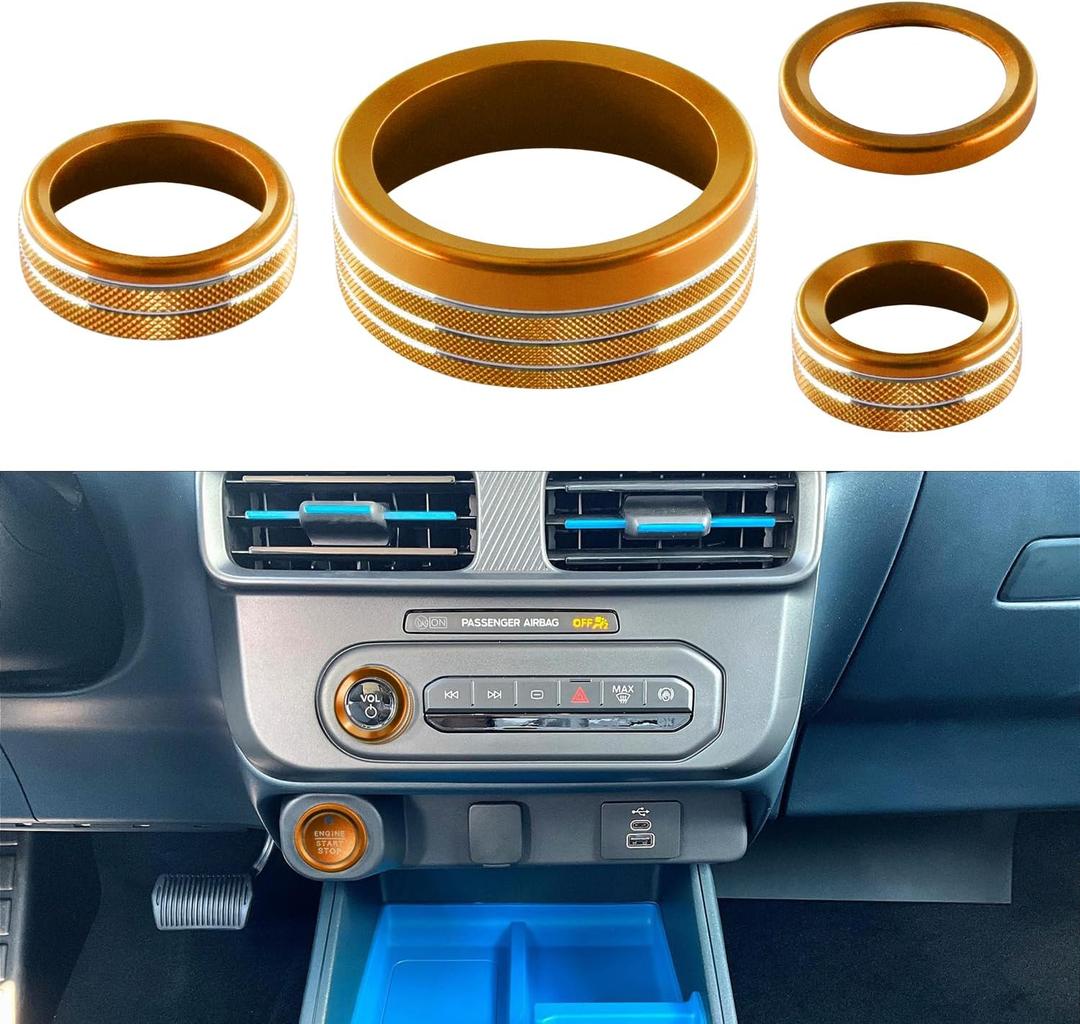 Volume Knob Cover for Ford Maverick Accessories 2025 Headligh Knob Ring Gear Shift Switch Trim Center Console Engine Start Stop Button Cap Radio Control Decor (3pcs, Orange)