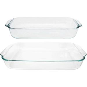 Pyrex Basics Clear Glass Oblong Baking Dish Set, 2-Piece Value Pack (3-Quart & 2-Quart) - Oven, Microwave and Dishwasher Safe, Perfect for Casseroles, Deserts, Food Preparations and so much More - Made in USA