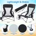 Huwena 2 Pack Beach Chairs with Umbrella for Adults, Low Folding Chair Set, Adjustable Detachable Umbrella, Lightweight Portable with Cup Holder & Carry Bag, for Beach Camping Travel(Black)