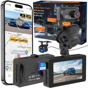 4K Dash Cam Front and Rear Camera with Voice Control,Car Cameras Dashcam for Cars with WiFi, GPS, 64G Card, 24H Parking Monitor, G-Sensor,IR Night Vision,Loop Recording