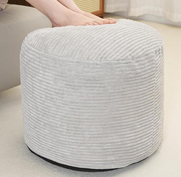 Pouf Ottoman Stuffed Round Modern Foam Filled Foot Rest Poufs for Living Room Chair Decorative 20 X 15 Inches Fluffy Pouf Foot Stool Storage Ottoman, Grey