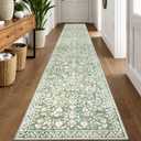 Vintage Runner Rugs for Hallway 2x12, Sage Green Beige Washable Extra Long Hallway Runner Rug Non Slip, Super Soft Kitchen Runner Rug, Print Faux Wool Floral Thin Carpet Hall Runner