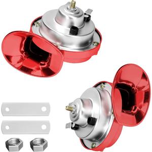 2 PCS 300DB Super Loud Train Horns, 12V Waterproof Air Horns Replacement Kit, Car Air Electric Snail Double Horn, Automotive Accessories Universal for Motorcycle, Truck, Bike, Boat (Red)