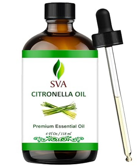 SVA Citronella Essential Oil – 4 Fl Oz – 100% Natural Citronella Oil - for Diffuser, Hair Care, Face, Skin Care, Aromatherapy, Scalp and Body Massage, Soap and Candle Making - with Dropper 