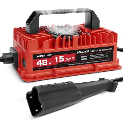 EPOWREY 15 Amp 48 Volt Golf Cart Battery Charger for Yamaha G29 with 3-Pin Leaf Plug