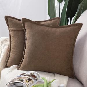 MADIZZ Set of 2 Short Chenille Throw Pillow Covers 26x26 Inch Brown Soft Decorative Cushion Cover for Sofa Bedroom Pillow Shell