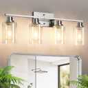 Ascher Bathroom Light Fixtures, 4-Light Vanity Light Over Mirror, Brushed Nickel Wall Sconces with Clear Glass Shades, Wall Lamp for Living Room Bedroom, E26 Base(Bulbs Not Included)