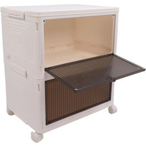 Lidded Storage Bins, 2 Opening Doors Movable Round Corner Storage Bins Large Capacity Non Deform with Universal Pulley for House Organizing (2 Layer)