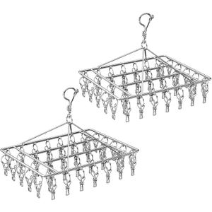 2PCS Folding Sock Dryer with 40 Pegs, Metal Sock Hangers with Clips, Underwear Hanger for Washing Line Accessories, Stainless Steel Clothes Sock Drying Rack,Laundry Drip Airer Hanger with Pegs