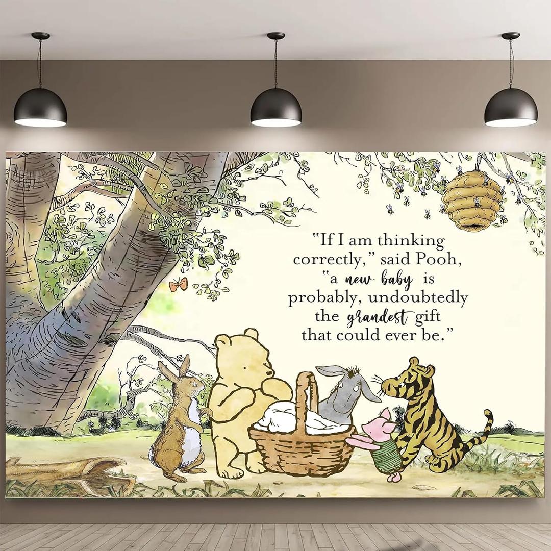 5x3 Ft Cute Winnie Bear Quotes Backdrop  Vintage Bear Photography Banner for Baby Shower, Newborn & Birthday Party Supplies