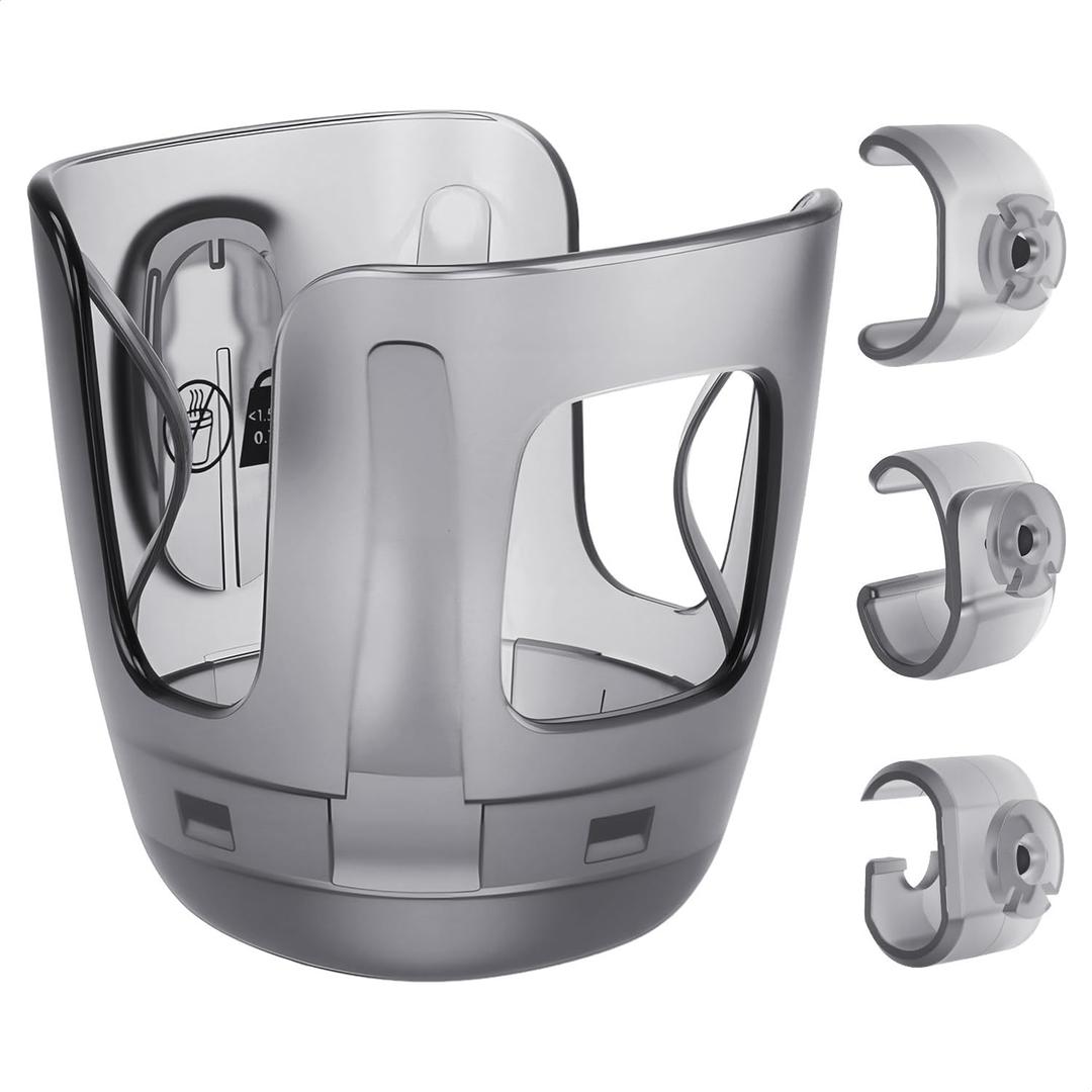 Stroller Cup Holder, Baby Cup Holder Compatible with UPPAbaby Vista, Cruz and Minu Strollers  Fits Most Cup Sizes, Quick-Release Design, 1 Pack (Grey semi transparent)