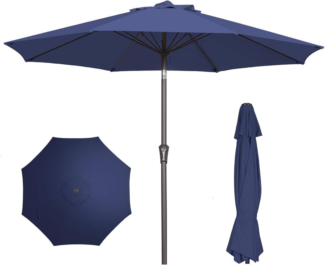 PatioKingdom 9FT Patio Outdoor Umbrella-UPF 50+ Sun Shade with Wind Vent, Push-Button Tilt & Smooth Crank Lift, Rust-Resistant Fiberglass Frame for Garden, Backyard,Yard (Navy, 9FT)