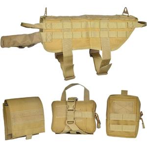 Tactical Dog Harness, Dog Training Vest Harness with Mesh Padding and Two Handles, 1000D Nylon Molle Vest Military Working Dog Molle Vest with Detachable Pouches for Medium Large Dogs (Brown)