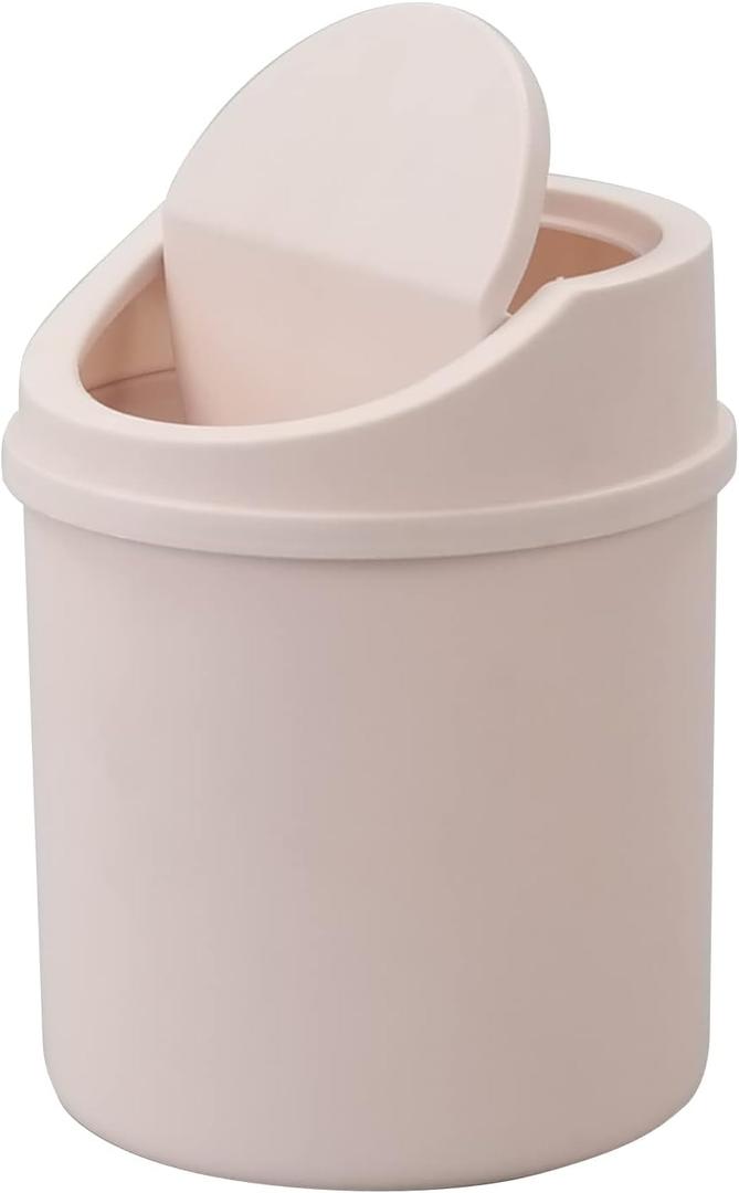 2 L Plastic Mini Desktop Trash Can with Swing Lid, Tiny Swing Top Garbage Can, Pink