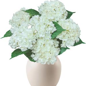 6PCS White Hydrangea Artificial Flowers Bouquets, Bulk Silk Hydrangea Heads with Stems, Fake Hydrangeas Flowers Arrangement, Faux Floral Decor for Home Wedding Party