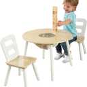 KidKraft Wooden Round Table & 2 Chair Set with Center Mesh Storage - Natural & White, Gift for Ages 3-6