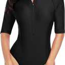 Daci Women Long Sleeve Rash Guard One Piece Swimsuit Zipper Surfing Bathing Suit UPF 50 (Medium, Black 4)