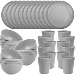 LIYH 36 PCS Grey Wheat Straw Dinnerware set - Plates and Bowls Set,Dishwasher & Microwave Safe Plastic Plates Reusable,Unbreakable Plastic Dinnerware,Plate for Camping Dishes (Gray)