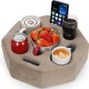 Couch Cup Holder Pillow, Octagon Caddy for Coffee, Phone, Remote - Drink Holder Tray for Bed, Car, Sofa, Table (Light Brown)