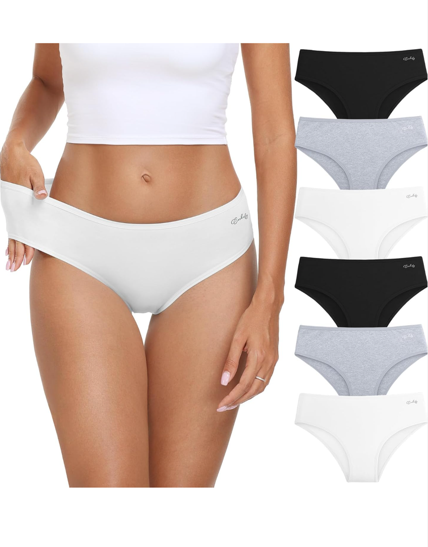 coskefy Women's Underwear Cotton Hipster Panties Low Rise Briefs Soft Strench Breathable Ladies Bikini Underwear 6 Pack, L