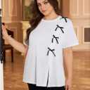 Women's Plus Size Tops Bowknot Split T Shirts Short Sleeve Crewneck Elegant Summer Tee Top (XX-Large Plus)