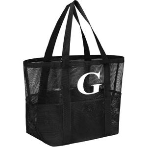 Personalized Mesh Beach Bag for Women - Waterproof Initial Tote Bag for Family Travel, Toys, Vacation Essentials