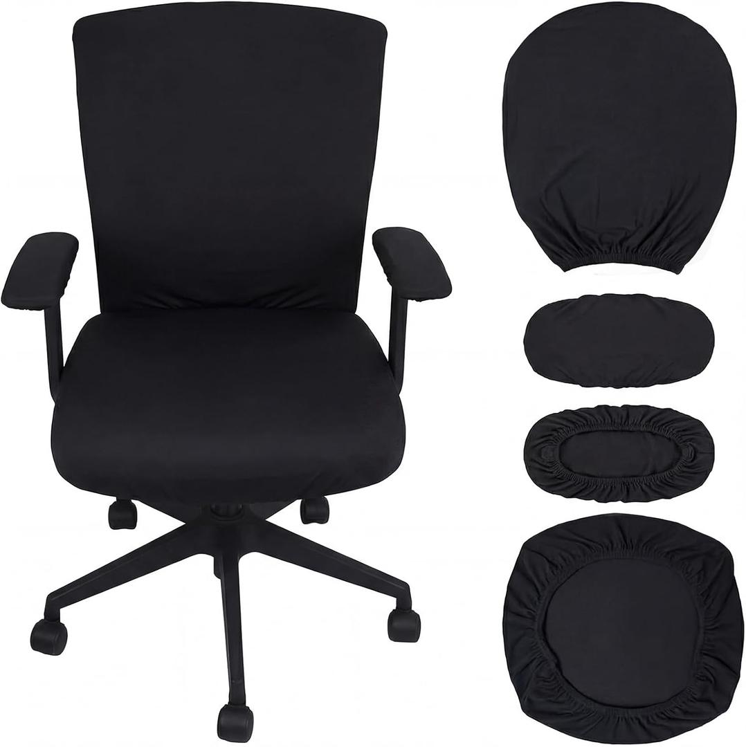 Tatuo Gaming Chair Covers with Armrest Cover Stretchy Polyester Computer Gaming Chair Slipcovers (Black)