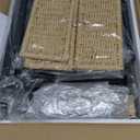 Shoe Rack, 5 Tier Shoe Storage Organizer with 2 Hand Woven Drawers, Metal Shoe Shelf for 16-20 Pairs of Shoes, with 4 Fabric Shelves and Woven Top, Shoe Stand for Closet Entryway, Rustic Oak