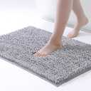 FRESHMINT Chenille Bathroom Rugs Mat 24"x17", Non-Slip Bath Mat for Bathroom Floor & Bathtub, Washable Shower Shag Bath Rugs, Soft Fluffy Thick Water Absorbent Microfiber Shower Mat, Gray Heather