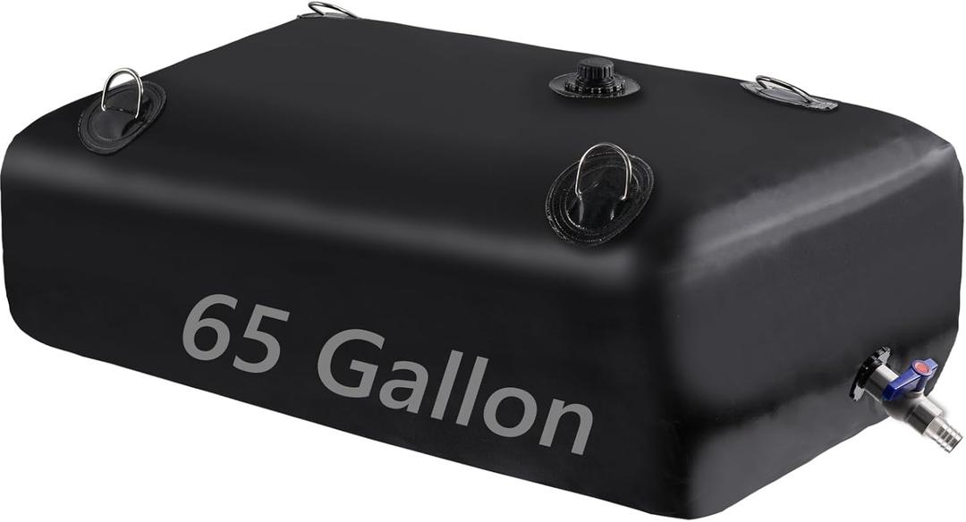 Water Storage Bladder, Water Tank 65 Gallon Foldable Portable Water Storage, Large Water Storage Containers with 3/4" PVC Spigot and Overflow Kit for Camping, Garden, Emergency Water Storage (Black)