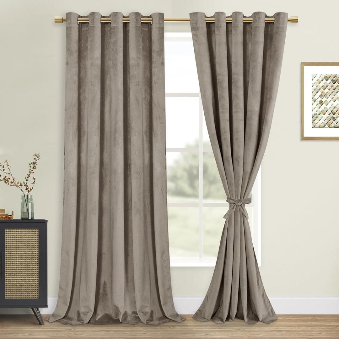 DWCN Velvet Curtains Extra Wide - Taupe Elegant Super Soft Bundleable Room Darkening Window Curtains Grommet Design Neutral Style Window Dressing for Bedroom/Living Room, W60 x L96, 2 Panels (60"W x 96"L (Pack of 2))