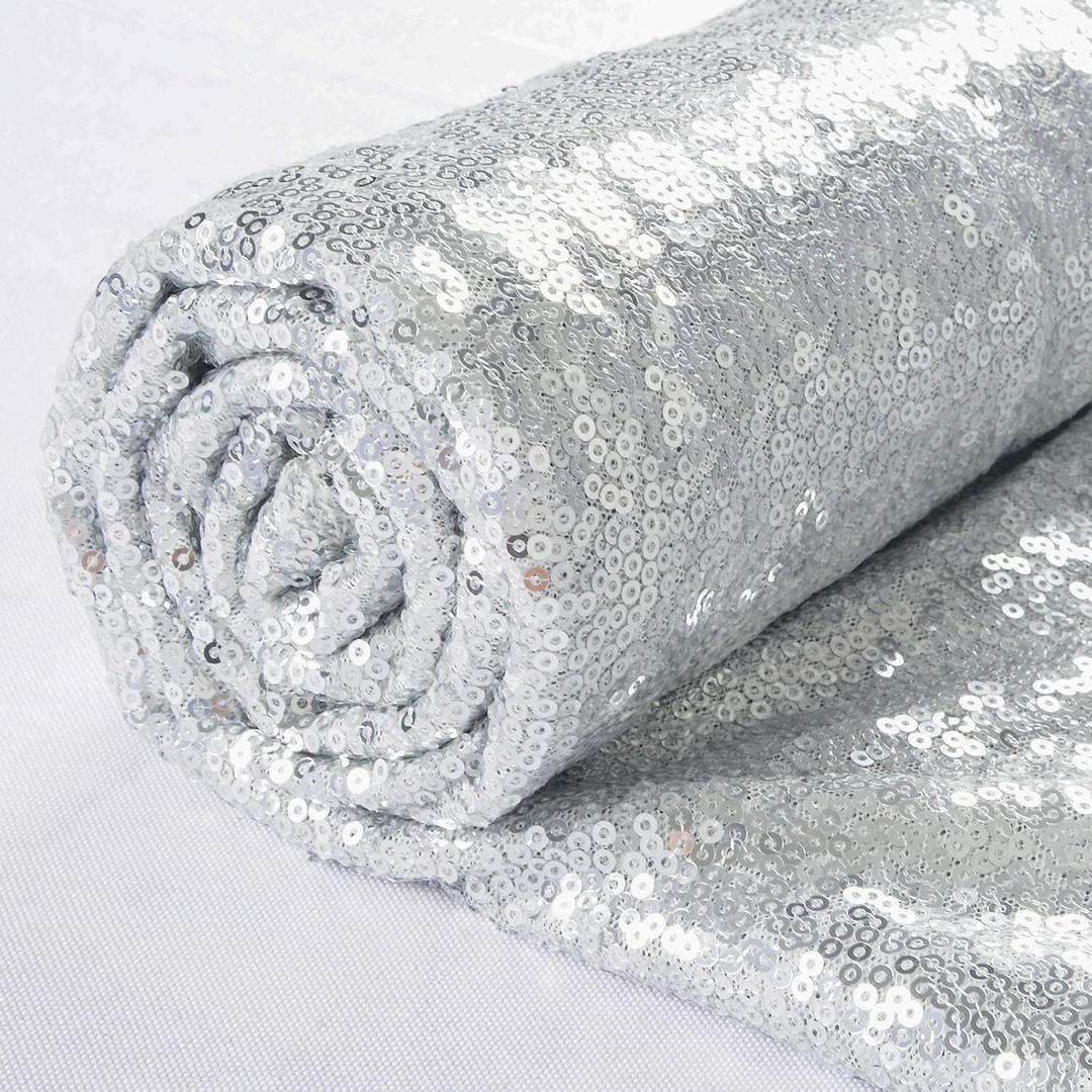 ShiDianYi 30 Feet Sequin Fabric by The Yard 10 Yards Silver Fabric for Sewing Glitter Mesh Material Sparkle Fabrics for Dress Silver Sequin Fabric Backdrop