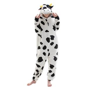Snug Fit Unisex Adult Onesie Pajamas, Flannel Cosplay Animal One Piece Halloween Costume Sleepwear Homewear (Cow, XS) 